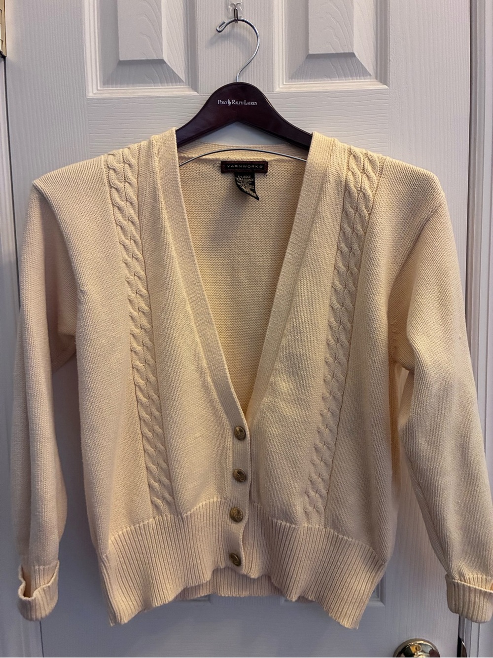 Vintage Women’s Butter Yellow Cottage Cardigan with Gold Buttons size XL